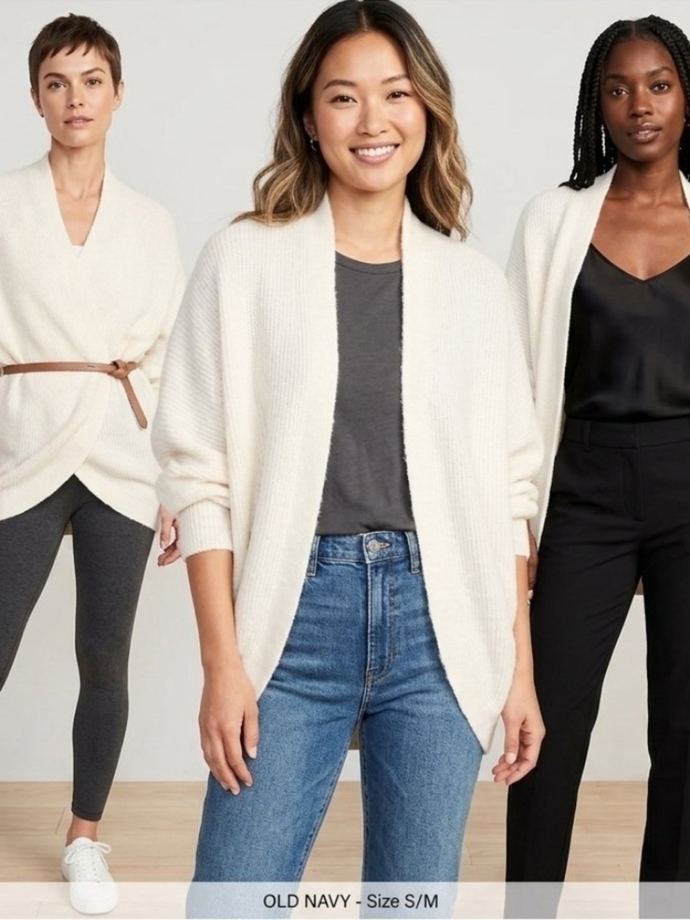 Old Navy Women's Cream Open-Front Ribbed Sweater